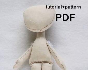 PDF tutorial+pattern Doll body 14cm/5.5" Doll patterns PDF Sewing Tutorial Soft Doll Pattern doll body