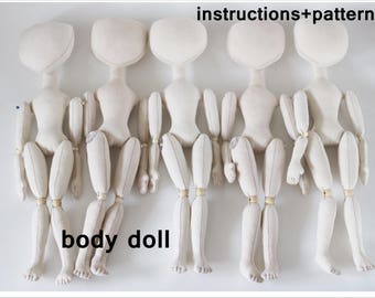 Cloth Doll Body Sewing Pattern, 12 inch Articulated Doll (PDF Tutorial)