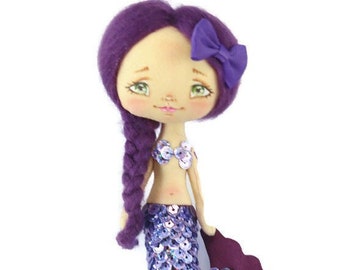 Mermaid Textile doll handmade. Cloth doll. Pocket friend