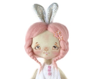 Miniature doll Bunny, Cloth handmade doll, Little easter bunny
