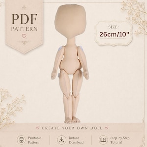 10" Cloth Doll Body Pattern PDF, Posable Doll Sewing Pattern, 26 cm Rag Doll Body, Textile Doll Base, DIY Tutorial