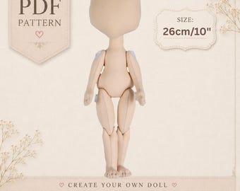 10" Cloth Doll Body Pattern PDF, Posable Doll Sewing Pattern, 26 cm Rag Doll Body, Textile Doll Base, DIY Tutorial