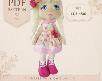 Instructions for a textile doll with clothes. Pattern art doll of cloth