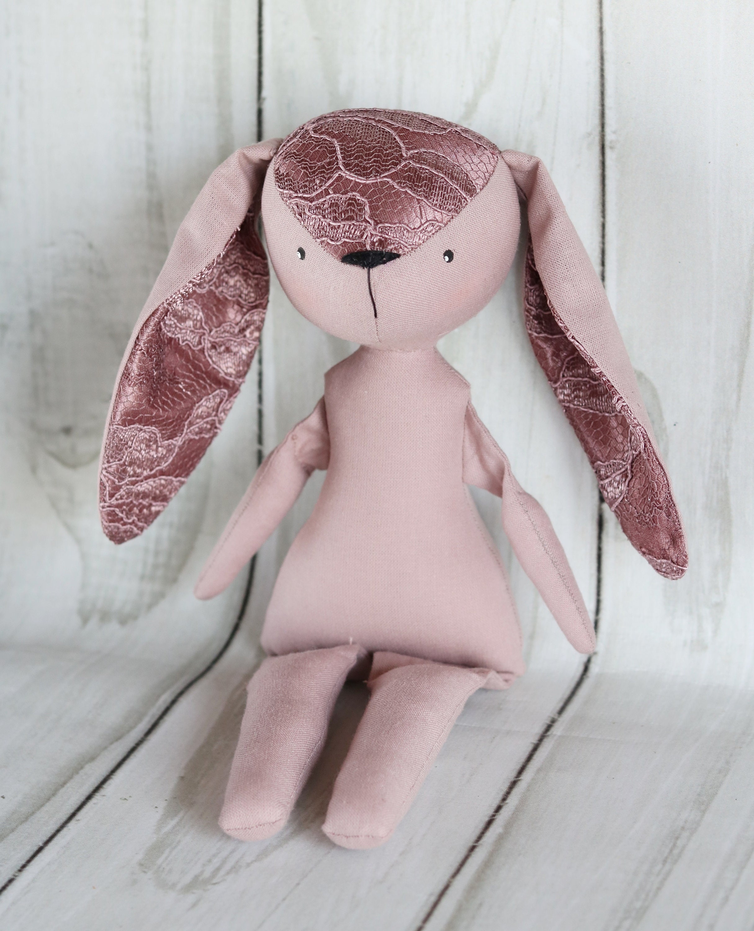 コットンバニードール：手作りのヴィンテージ風布製ウサギ、取り外し