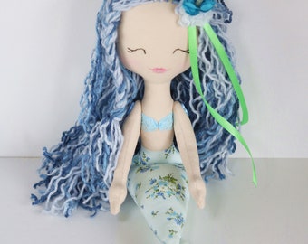 Ragdoll blu sirena per una ragazza Bambola tessile fatta a mano