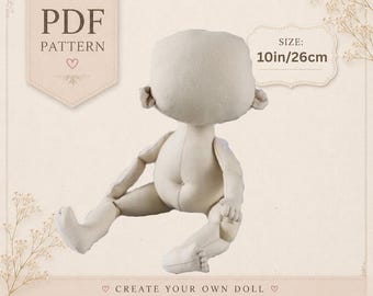 Cloth Doll Sewing Pattern PDF | 10in Textile Doll Tutorial | Instant Download