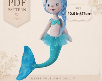 Rag Doll Mermaid PDF Tutorial: DIY sewing simple doll pattern