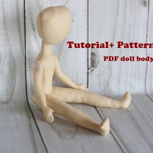 PDF tutorial doll body 12in. Pattern cloth doll. Make a doll
