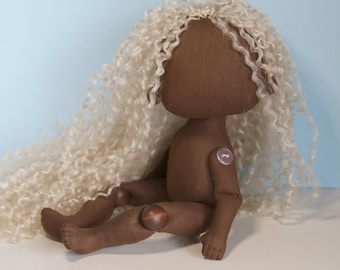 Cloth dark skinned doll body with hair