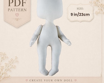 Patrón sencillo para muñeca de tela, muñeca de trapo de 23 cm (patrón en PDF)