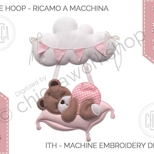 ITH Teddy bear on the pillow - Machine embroidery design with tutorial