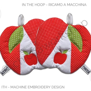 ITH Apple Pot Holder - Machine embroidery with tutorial
