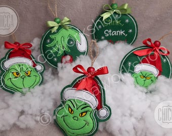 ITH Grinch Balls / Christmas Ornaments / 5 Files / Machine Embroidery with Tutorial