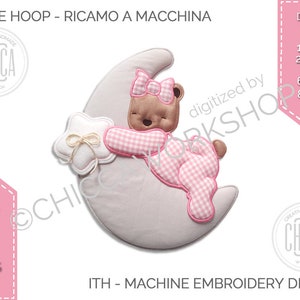 ITH Teddy on the moon - Machine embroidery design with tutorial