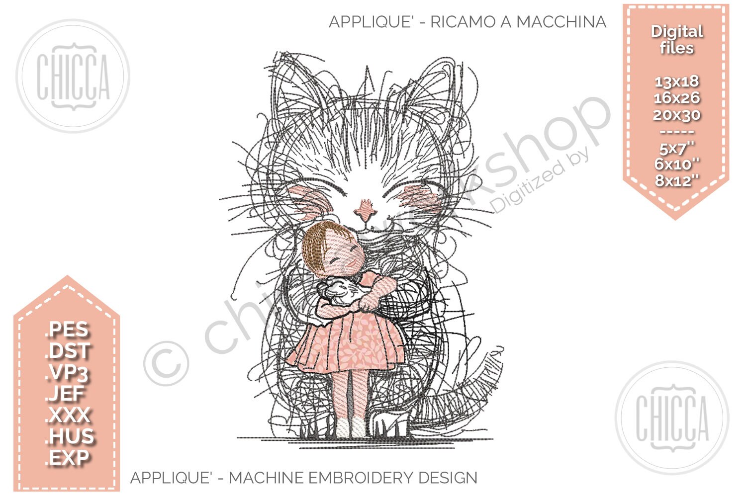 Cat With Little Girl Redwork Machine Embroidery Design and Applique - Etsy Ireland