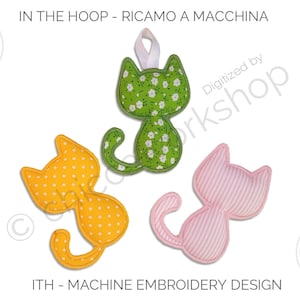 May include: Three machine embroidery designs of cats in different colors and patterns. The designs are for a 4x4 inch hoop. The designs are in the following formats: PES, DST, VP3, JEF, XXX, HUS, EXP.