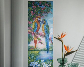 Parrots.  Impasto oilpainting on canvas.