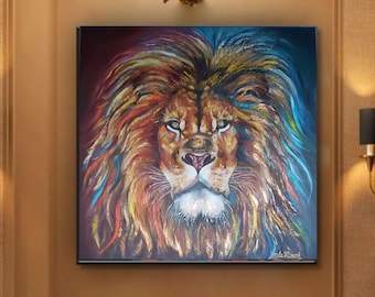 Lion  - Original Large Wall Art . Pop Art . Animal painting. Texture  Portrait Lion.