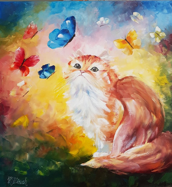 Kitten Oil Painting Animals In Painting Modern Wall Art Etsy