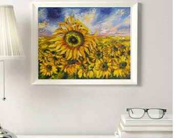 Sunflowers. Original Oilpainting on canvas.  Impasto.  Impressionism.