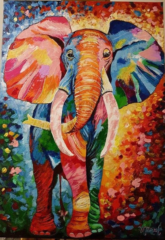 Tableau Abstrait Coloré Éléphant