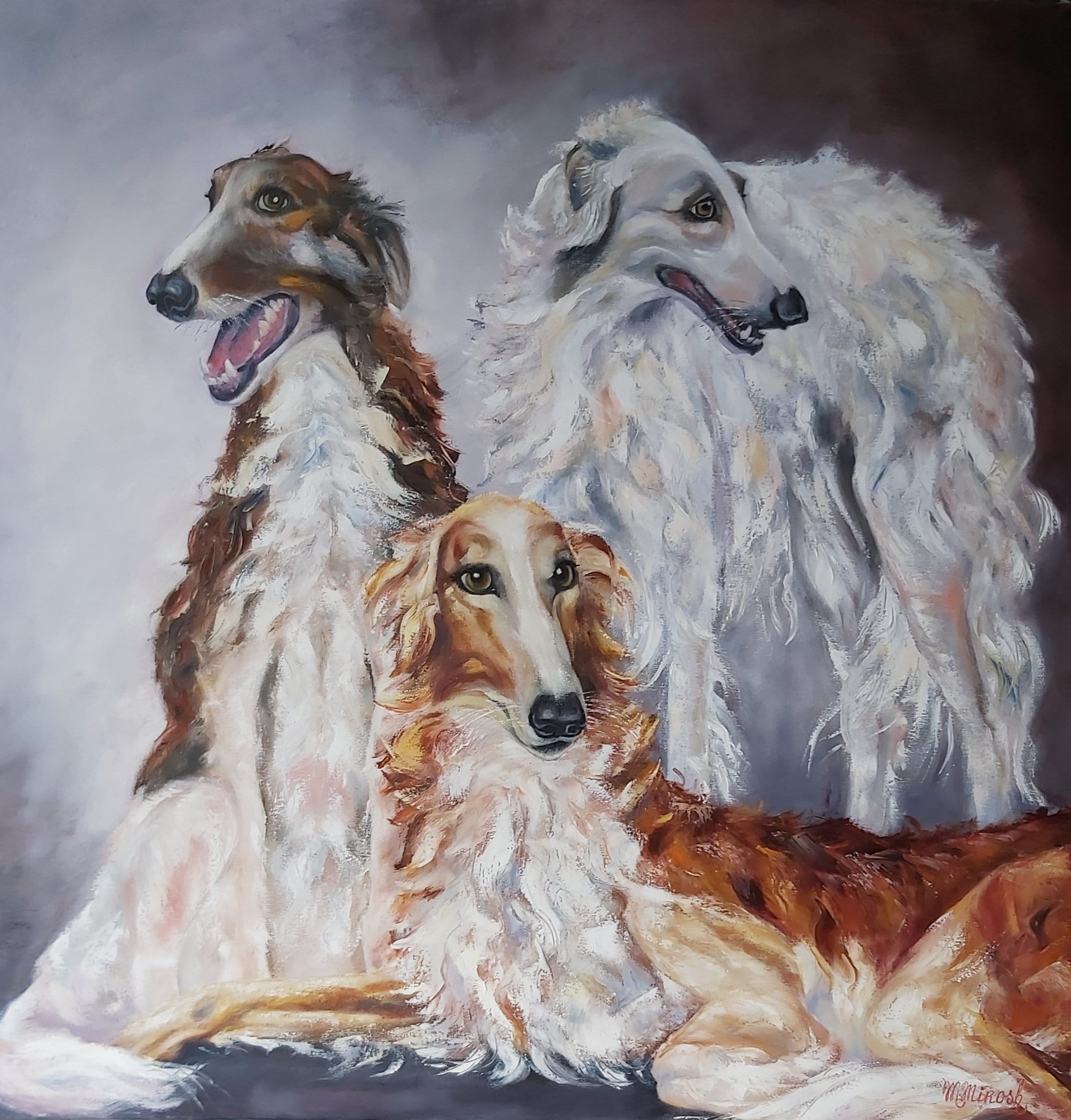 Dogs.russian Greyhounds. Borzoi Art. Large Original Oil Painting