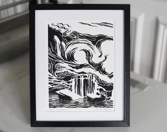 The marsh, linocut, limited art print, print - engraving