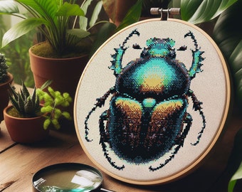 Iridescent Scarab Beetle - Downloadable Cross Stitch Pattern