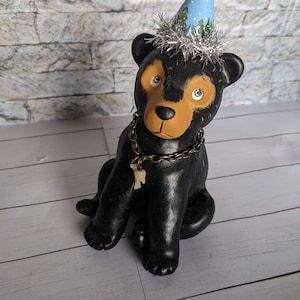Black Bear winter/Christmas decorative figure. Hand sculpted/painted decorative figure. OOAK
