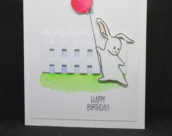 Original Handmade Birthday Card with Bunny and Balloon