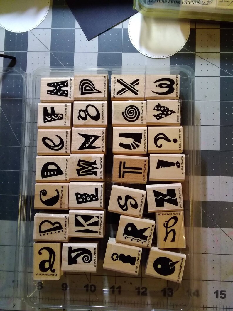 Stampin'Up alphabet set. Wood mounted. Etsy