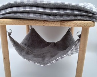 hammock holder with 4 hammock "grey white checkered" for guinea pigs