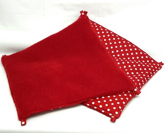 2 hammocks "red with white dots" and light blue fleece for the hammock holder