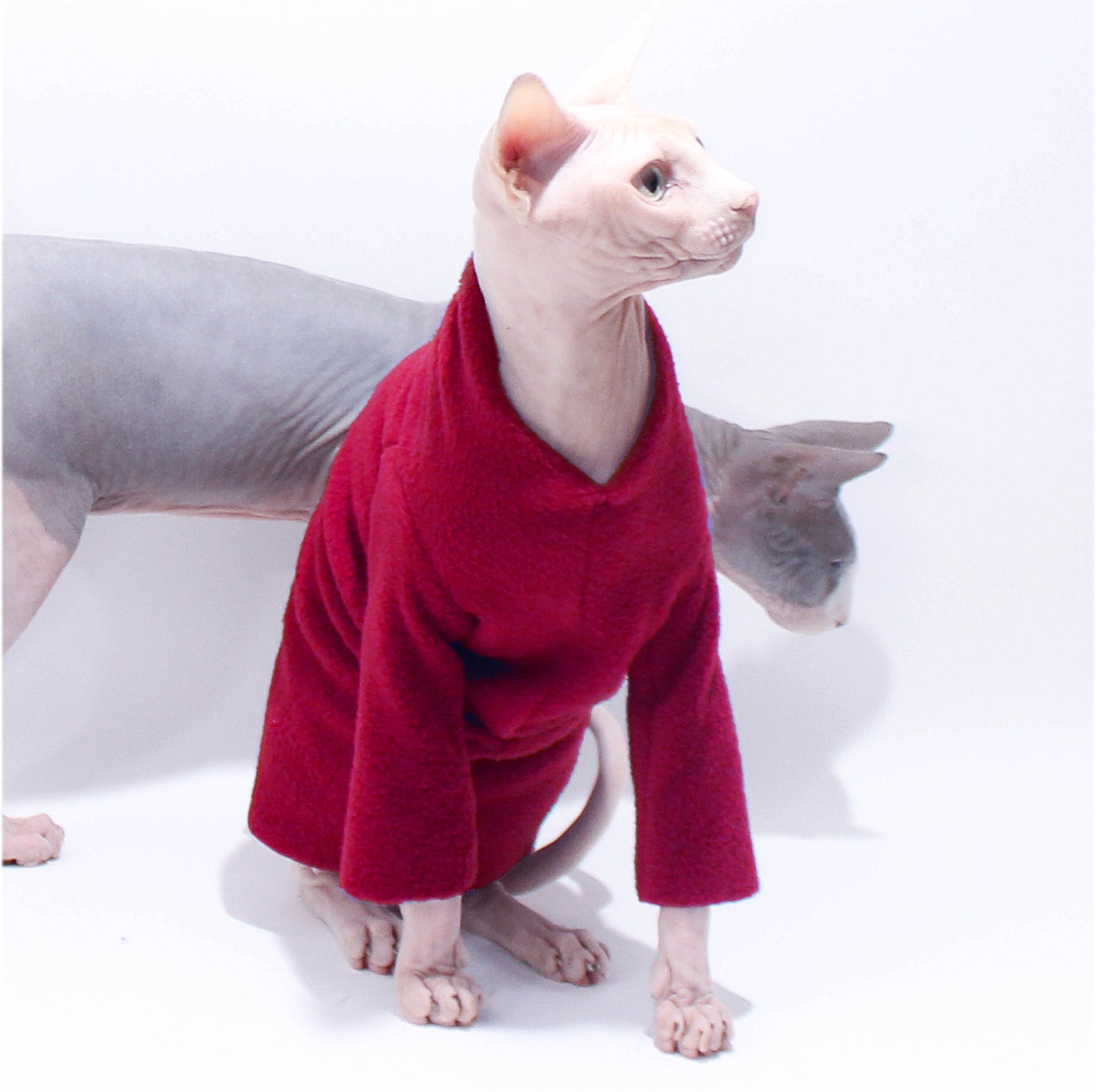 Sphynx Cat Clothes Red and More Colors Long Sleeved Fleece Etsy