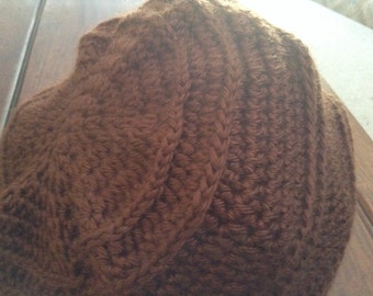 Crochet Beanie/Slight Slouch Hat, Brown or Beige, 1 size fits all