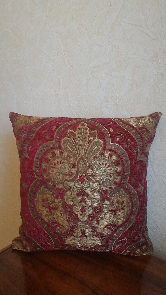 Dark red and gold Burgundy Chenille Throw Pillow Cover Red & Gold Chenille