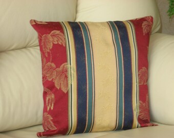 Burgundy - Gold - Blue - Flowery - Striped - Tapestry - Decorative - Handmade - Throw pillow  - Cushion - Cover - 33 cm x 33 cm (13" x 13")