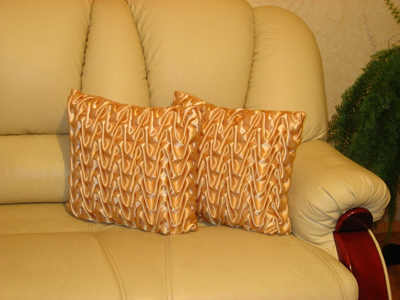 Queen Bedspread With Two Pillows Covers Smocked Beige Etsy