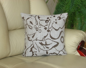 Ivory - dark grey -  - beige - decorative - velvet -  luxury - handmade -throw pillow - cushion - cover - 40 cm x 40 cm (16" x 16")