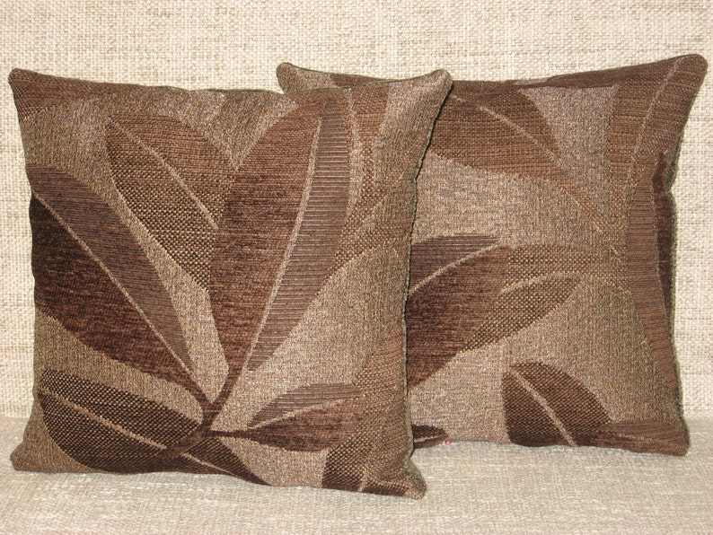 beige 13 x 13 cover chenille luxury cushion 33 cm x 33 cm throw pillow handmade decorative Brown- dark brown