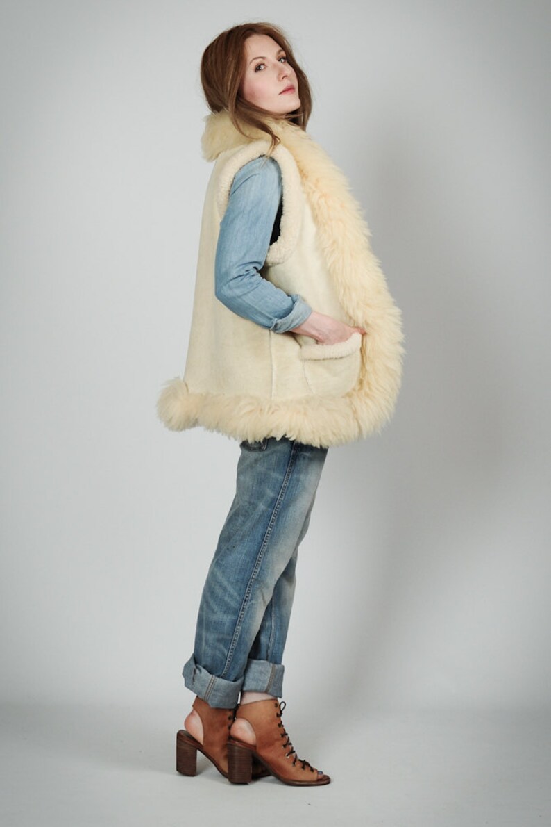 Vintage 70s SHEARLING FUR sheepskin Vest Jacket Coat shaggy Etsy