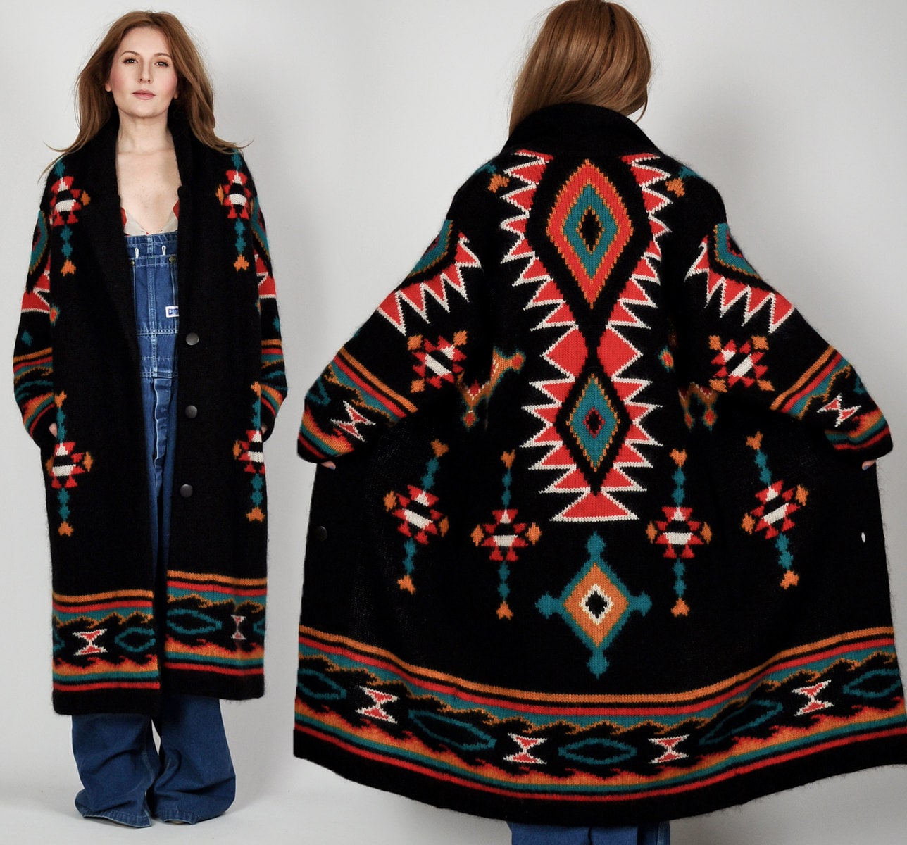 Vintage 80s WOOL southwestern Maxi Cardigan Sweater Coat long Etsy
