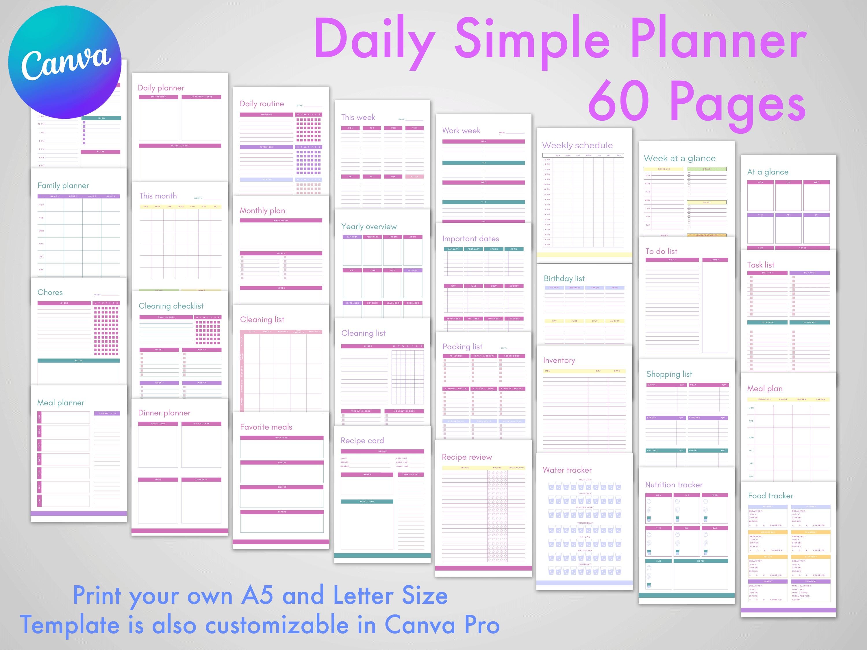Printable Daily Planner, Canva Template Planner, Daily Monthly, A5 A4 ...