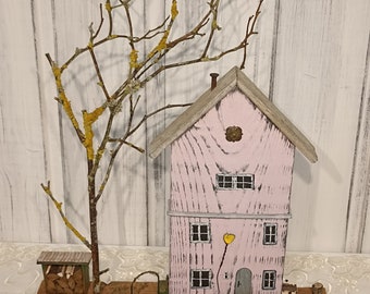 Wooden house country house farmhouse decoration miniature village driftwood