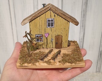 Wooden house country house farmhouse decoration miniature village driftwood