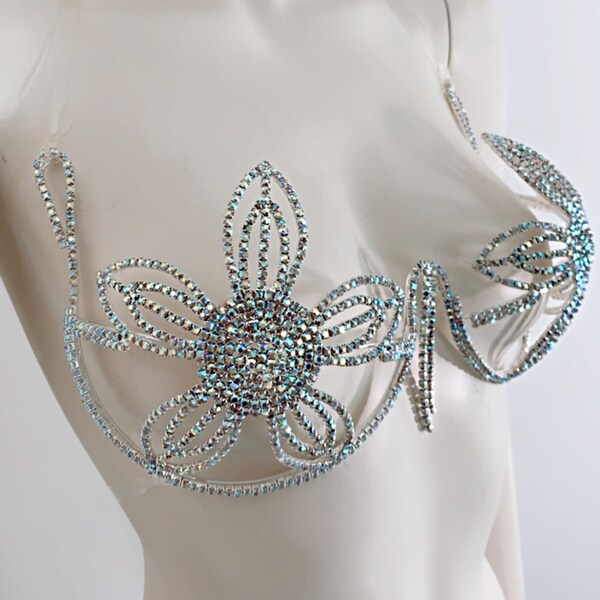 1 Iridescent crystal AB stones Bra Samba carnival new years eve  Jeweled Brassiere top