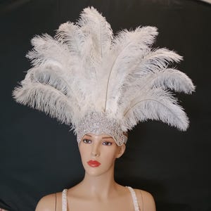 Carnival FEATHERS Halloween Open Face New Rhinestone Crown Feather headpiece height is approx. 12"-14" (30-36 cm). image 1