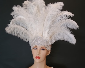 Carnival FEATHERS  Halloween Open Face  New Rhinestone Crown Feather headpiece height is approx. 12"-14" (30-36 cm).