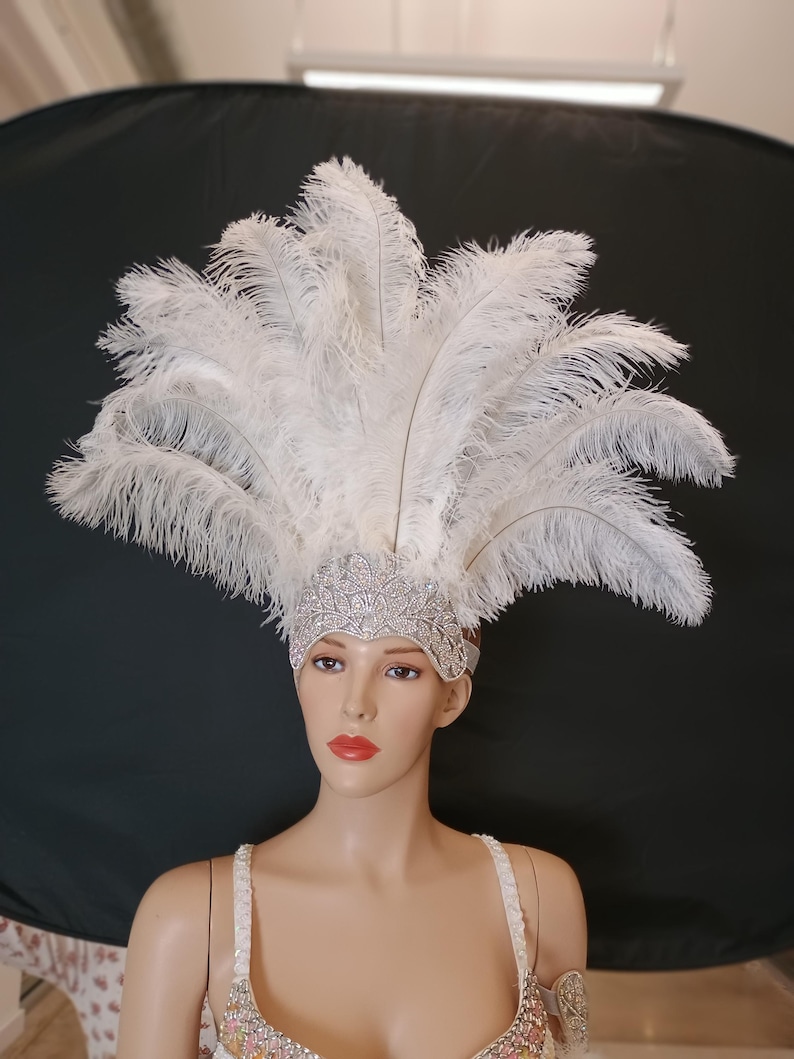 Carnival FEATHERS Halloween Open Face New Rhinestone Crown Feather headpiece height is approx. 12"-14" (30-36 cm). image 1