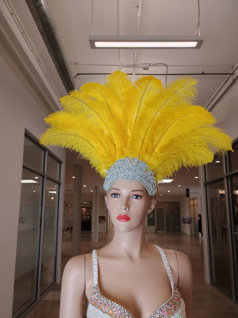 Carnival FEATHERS Halloween Open Face New Rhinestone Crown Feather headpiece height is approx. 12"-14" (30-36 cm). image 20